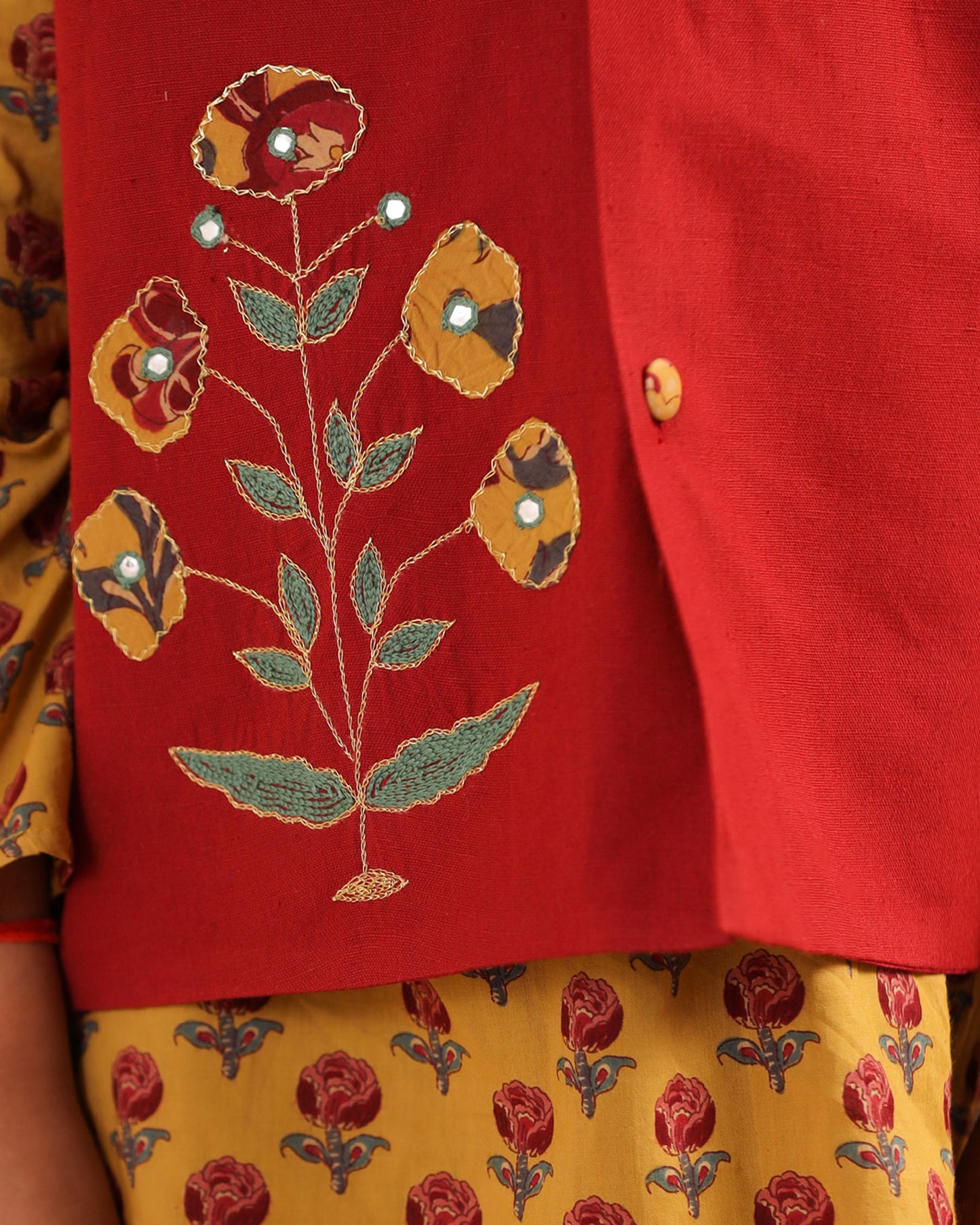 BOY DHOLA MARU EMBROIDERY BUNDY SET- MAROON AND MUSTARD