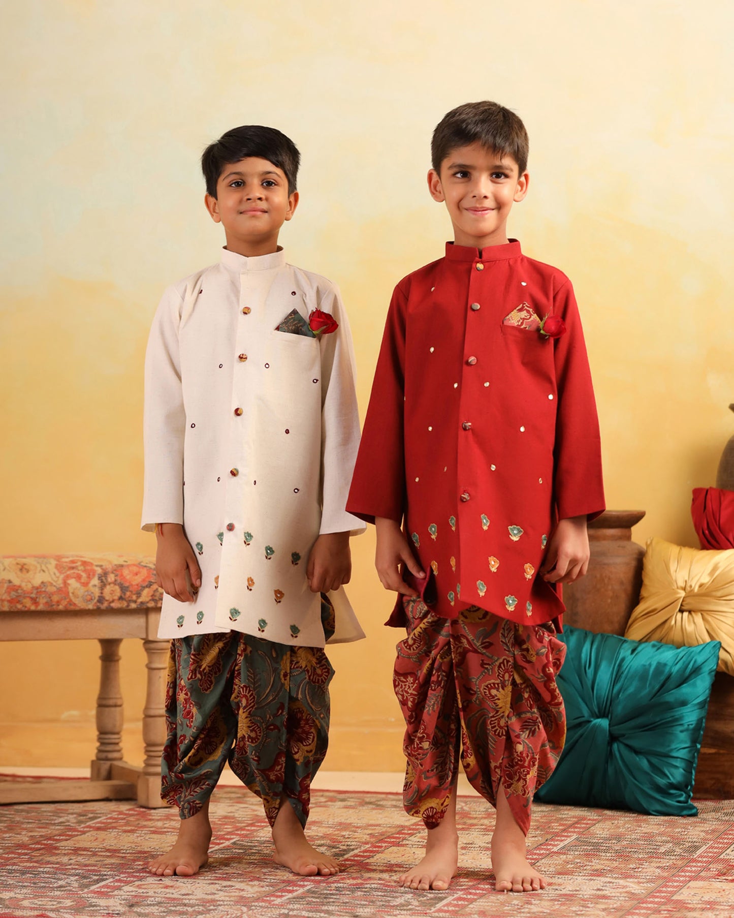 BOY DHOLA MARU DHOTI KURTA SET- MAROON