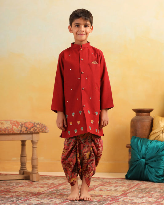 BOY DHOLA MARU DHOTI KURTA SET- MAROON