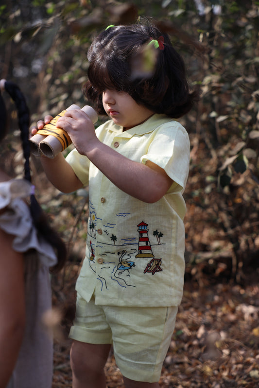 The Serenity By The Shore inspired Pure Linen Handwork Unisex Coord Set