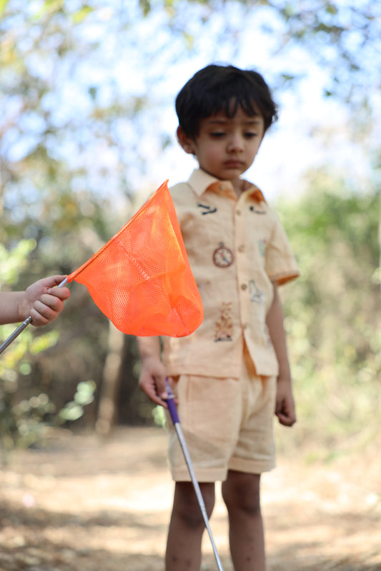 The Gilded Trails And Tent inspired Pure Linen Handwork Unisex Coord Set - Peach
