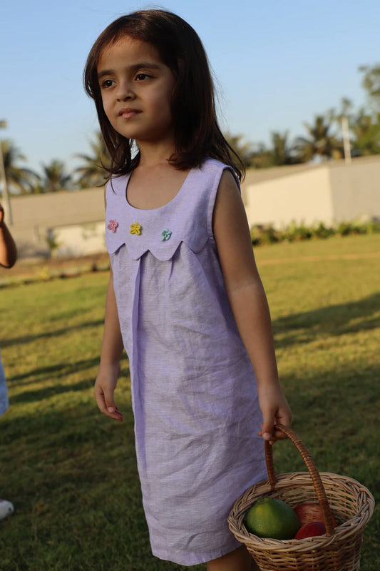 Whispering Butterflies Pure Linen Dress - Purple