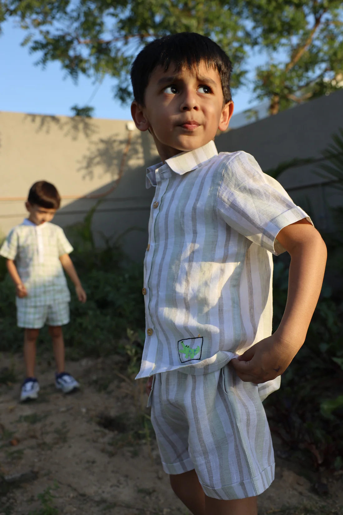 Stripes & Croc Charm Pure Linen Coord