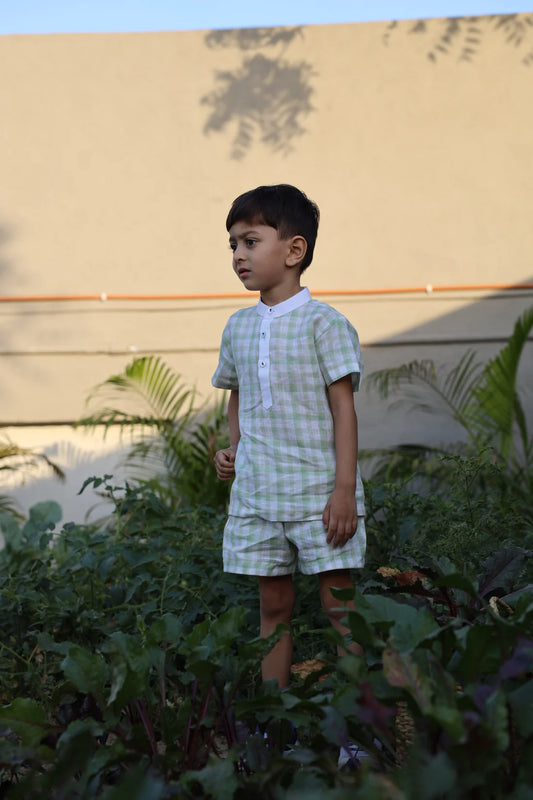 Verdant Checks Pure Linen Co-ord Set