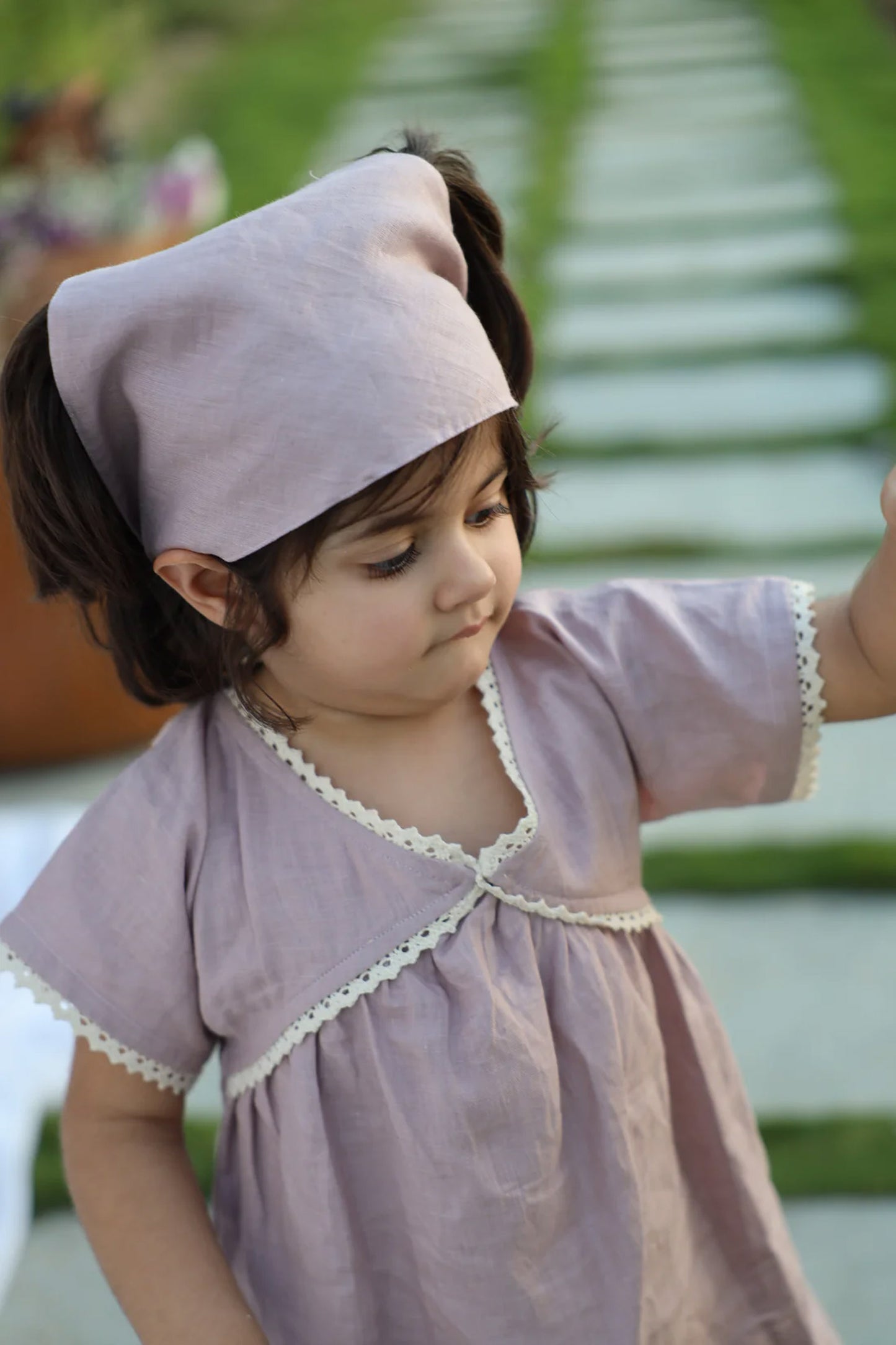 Lavender Blush Pure Linen Dress with Hair Tie Cloth