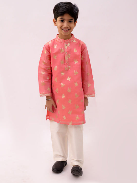 Mishti Peach Kurta Pyjama Set For Boys