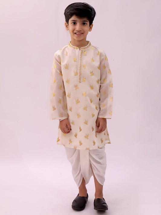 Mishti Off White Kurta and Dhoti For Boys