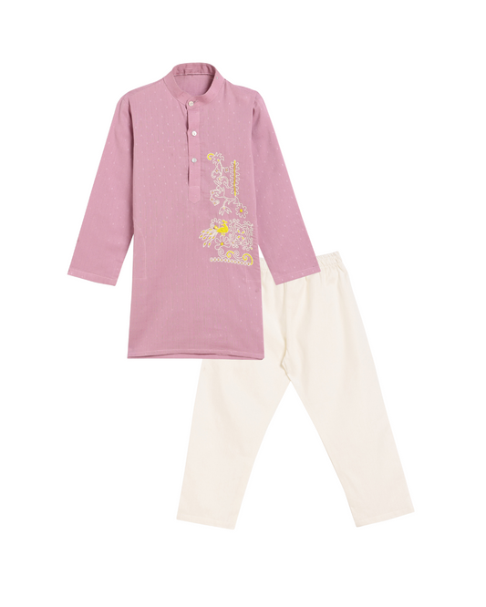 Peacock Glory Threaded Mauve Kurta Set