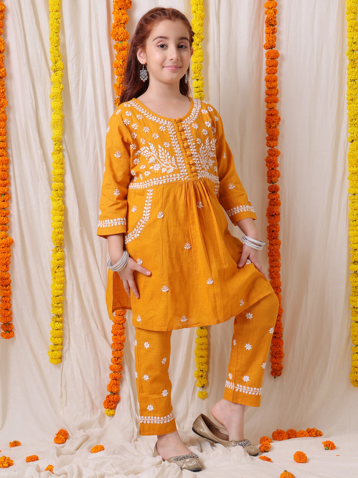 Mustard Chikankari Suit Set