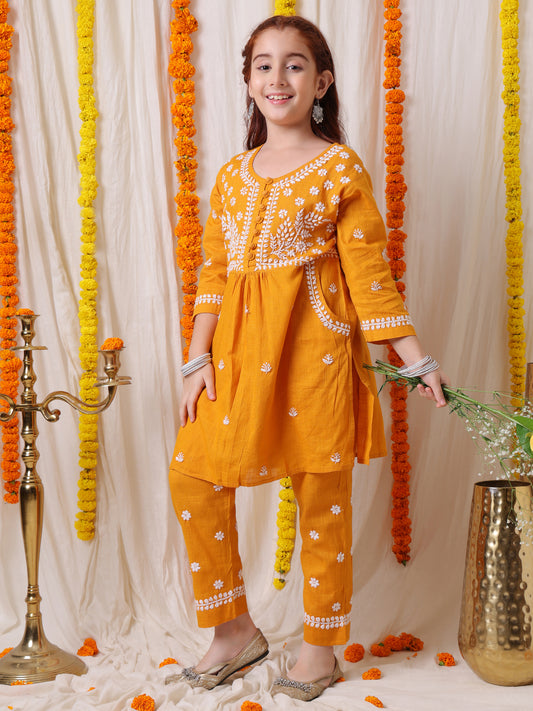 Mustard Chikankari Suit Set