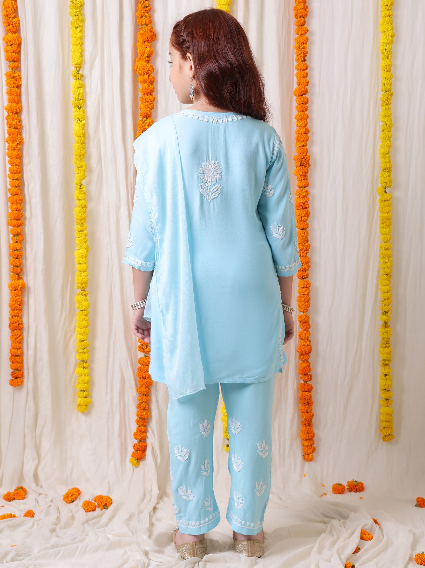 Hand embroidered chikankari suit set
