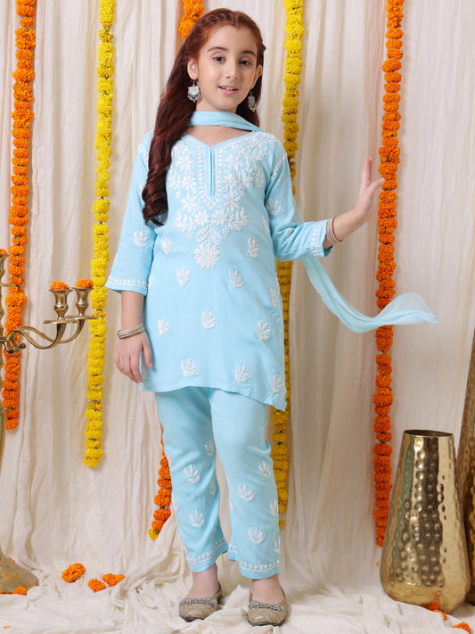 Hand embroidered chikankari suit set