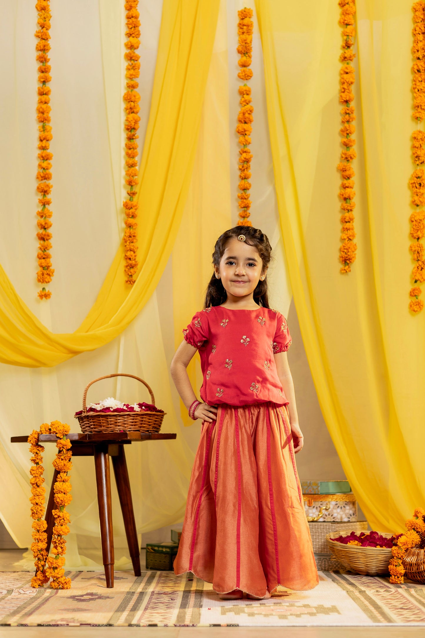 Peach Orange Blouse & Skirt Set