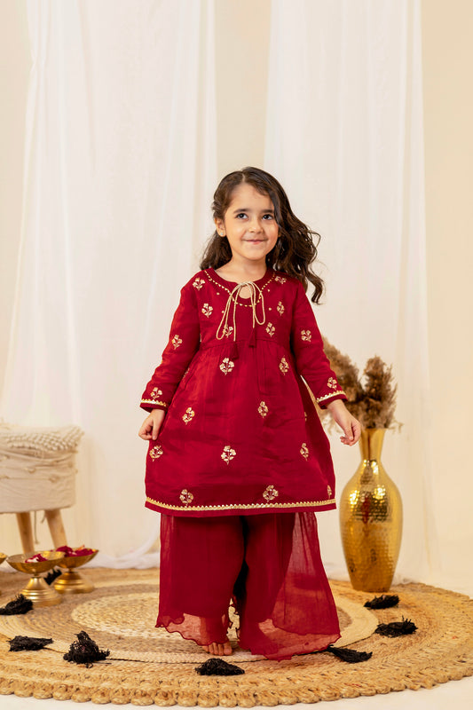 Crimson Red Flared Kurta Set