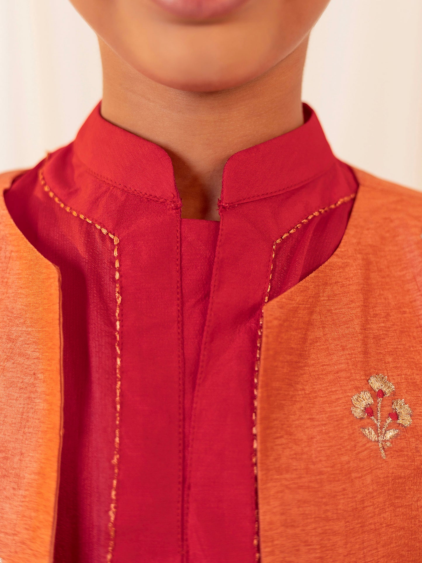 Orange Short Kurta with White Pajama