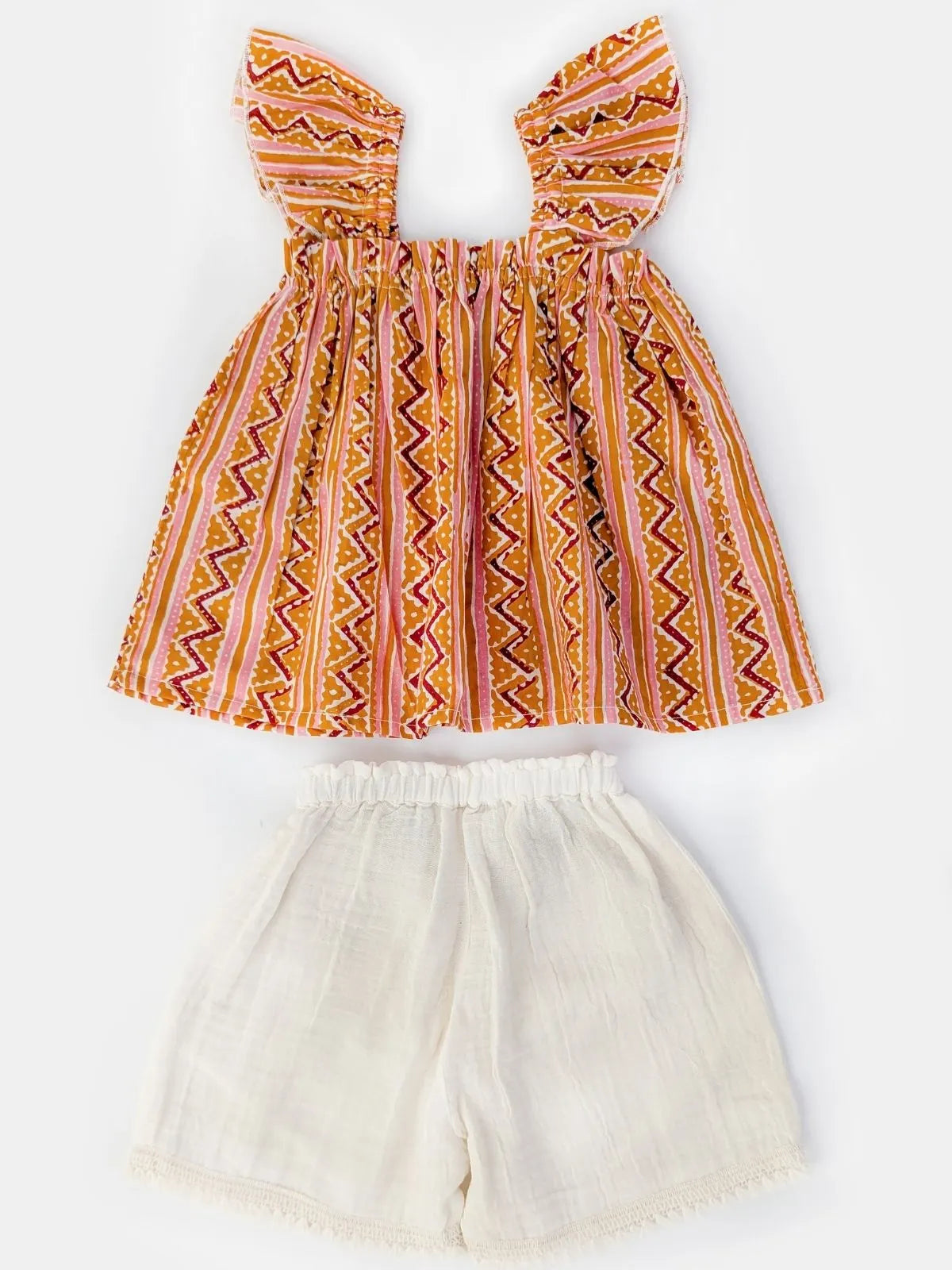 Breezy Bloom Cotton Co-Ord Set With Ruffled Sleeves