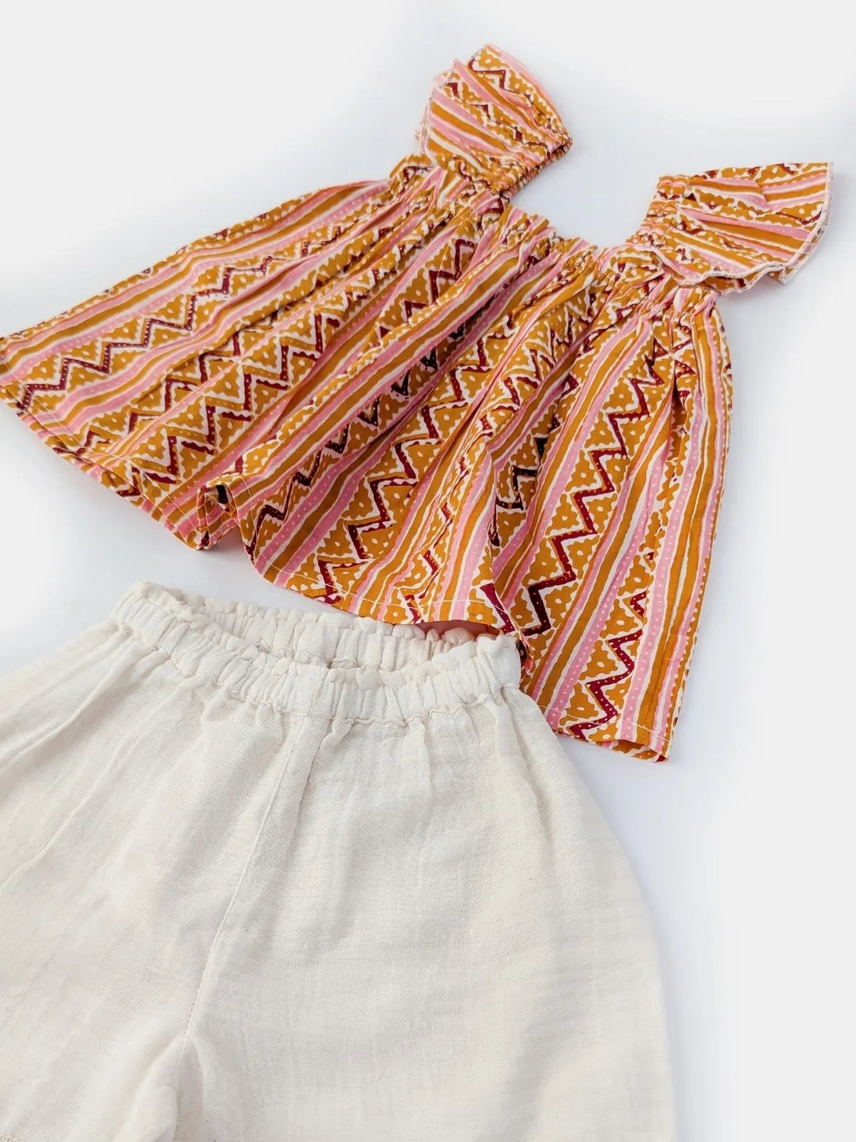 Breezy Bloom Cotton Co-Ord Set With Ruffled Sleeves