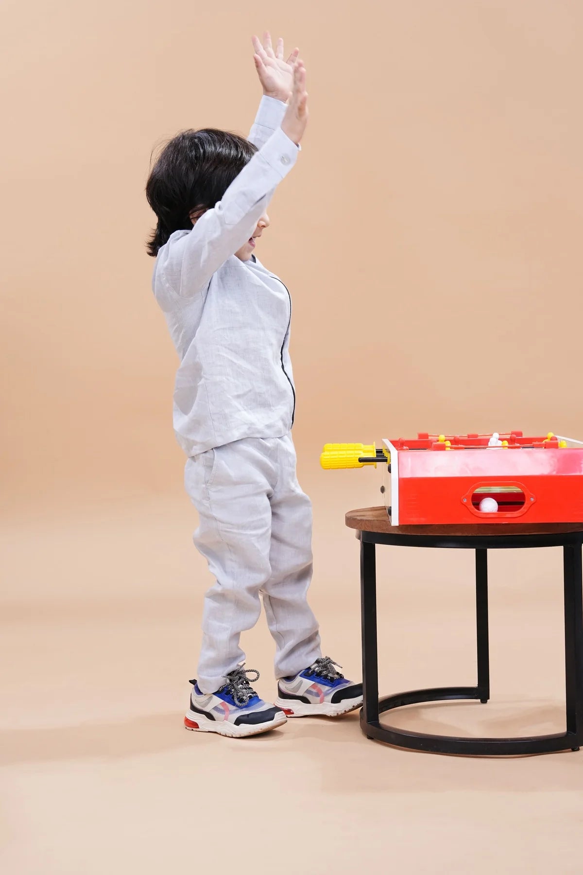 Jacket Styled Solid Light Grey Top with Pants Co-ord set