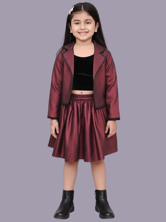 Glam up Girls Party Maroon Jacket and Skirt