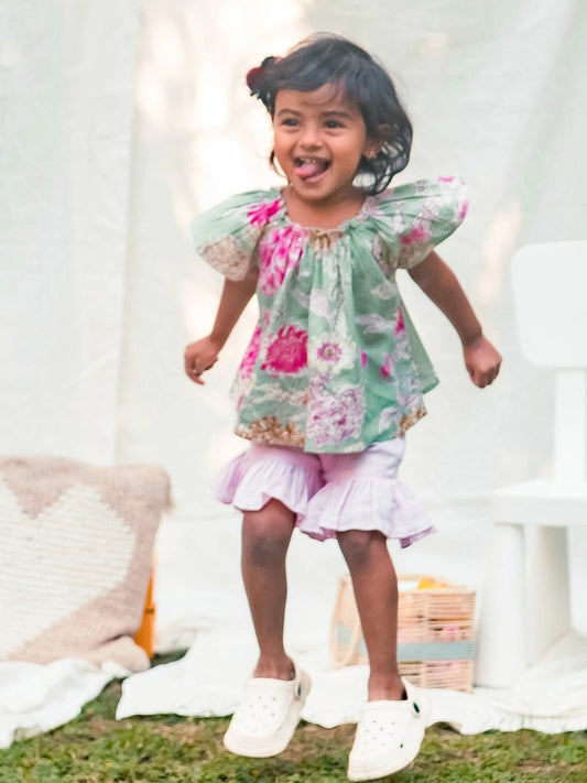 Summer Trendy Baby Girl Cotton Co-Ord Set With Butterfly Sleeves