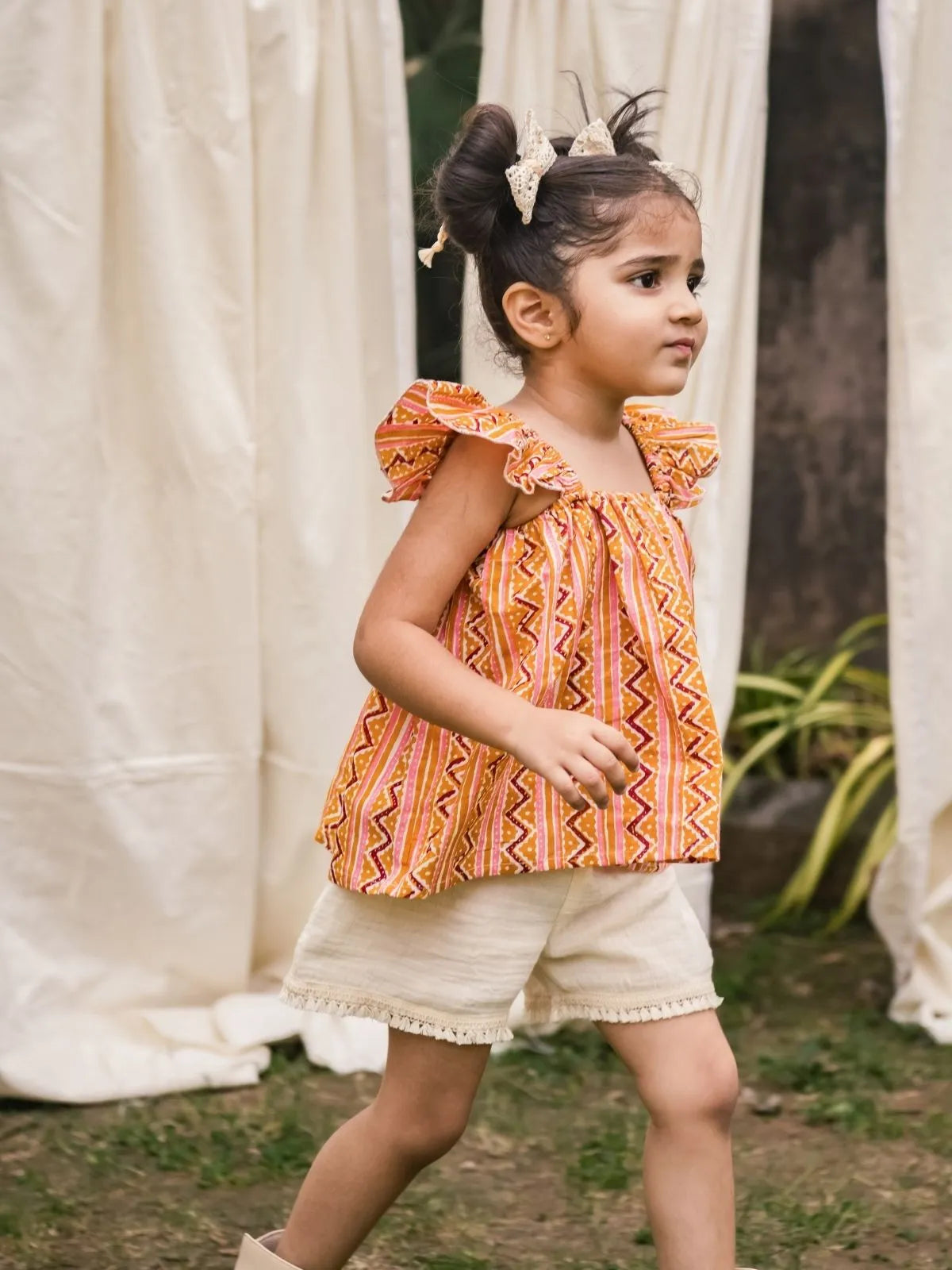 Breezy Bloom Cotton Co-Ord Set With Ruffled Sleeves