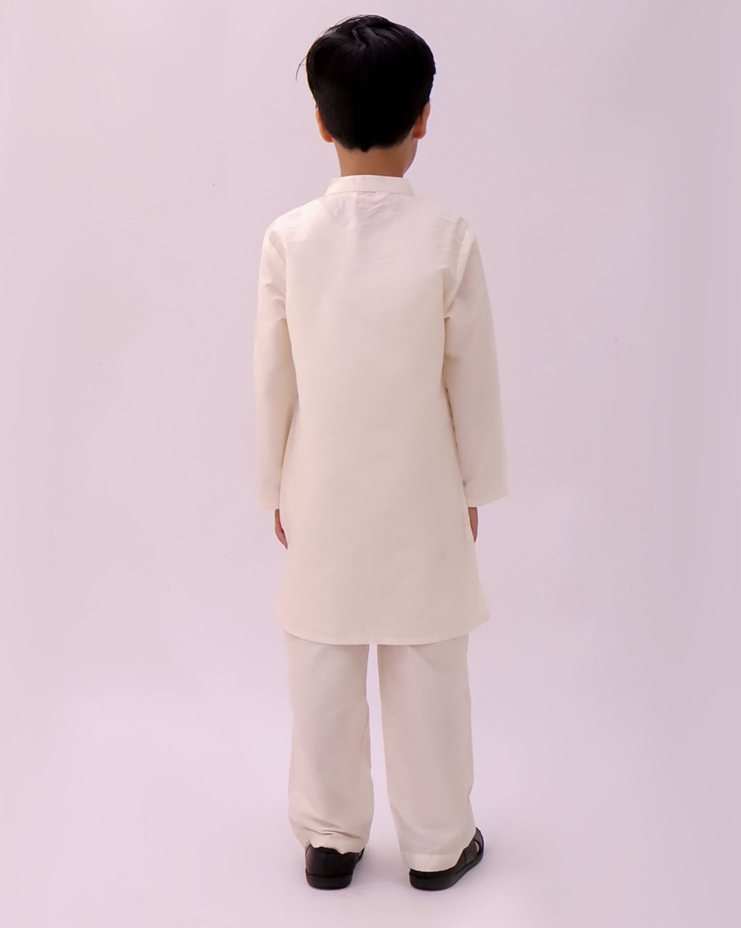 Genda Phool White Kurta and Pant with Mustard Jacket Set for Boys
