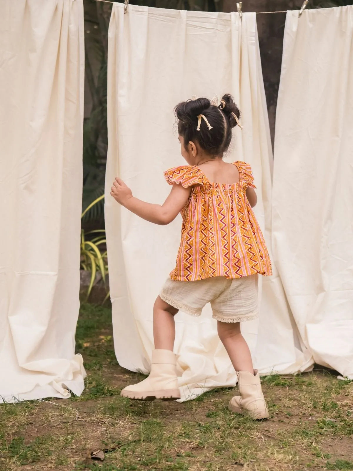 Breezy Bloom Cotton Co-Ord Set With Ruffled Sleeves