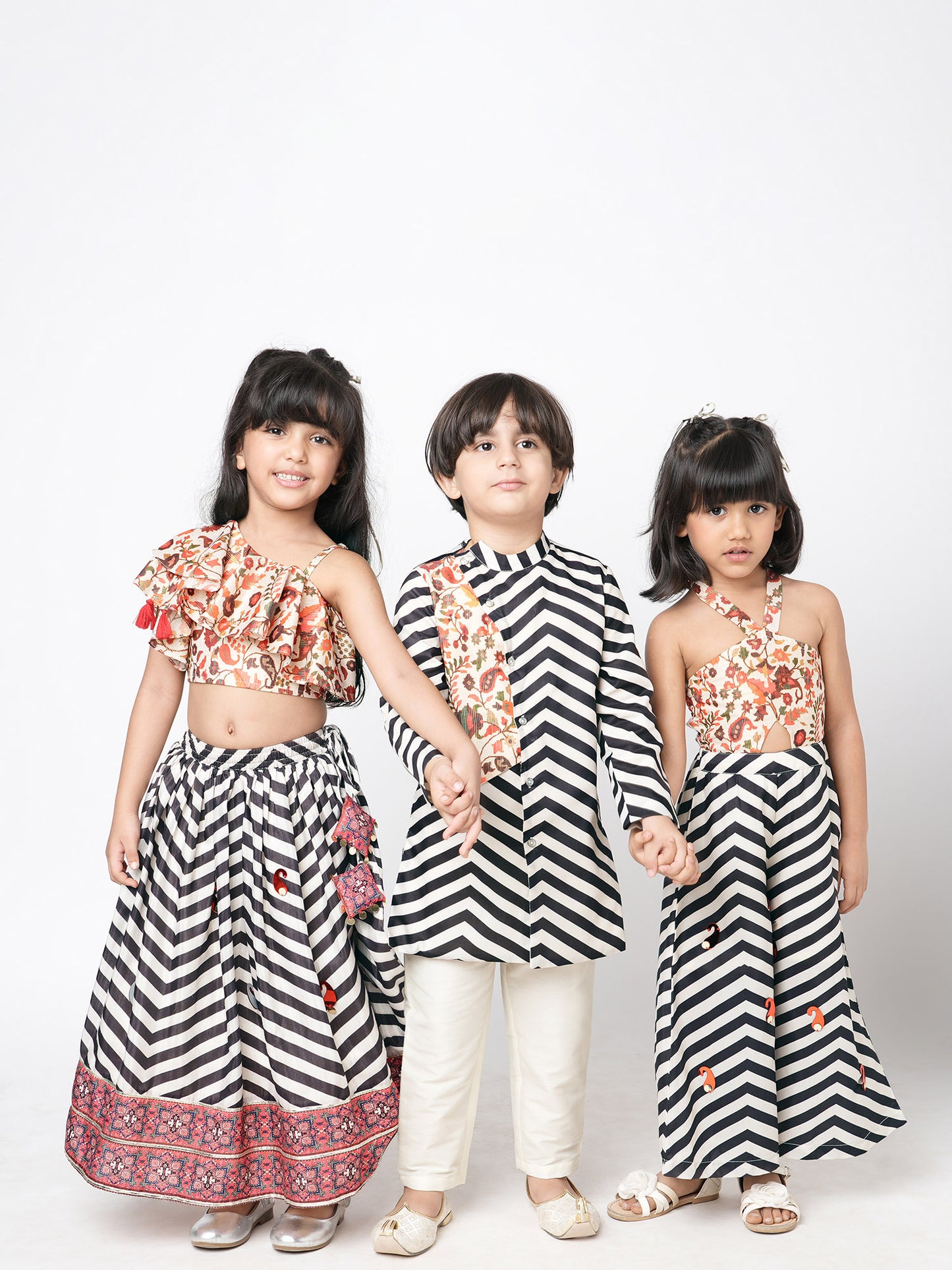 Chromatic Fusion Boys Black & White stripe Kurta Pant set