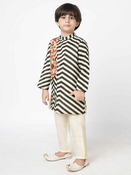 Chromatic Fusion Boys Black & White stripe Kurta Pant set