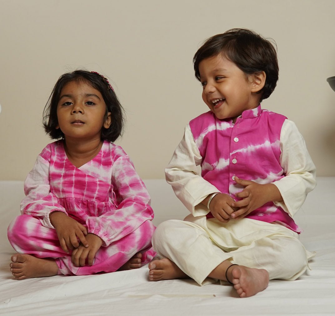 Hot Pink Tie-Dye Jacket Set (With Kurta Pajama)