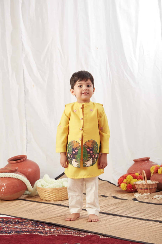 YELLOW PICHWAI KURTA BANDI SET WITH PYJAMA