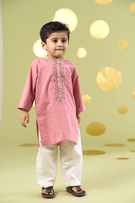 PINK HANDWORK NECKLINE KURTA