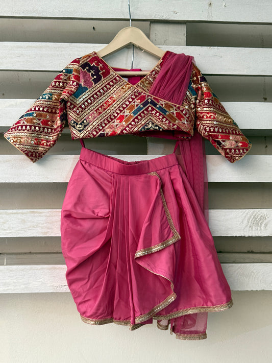 PINK LUNGI SKIRT EMBROIDERY SET