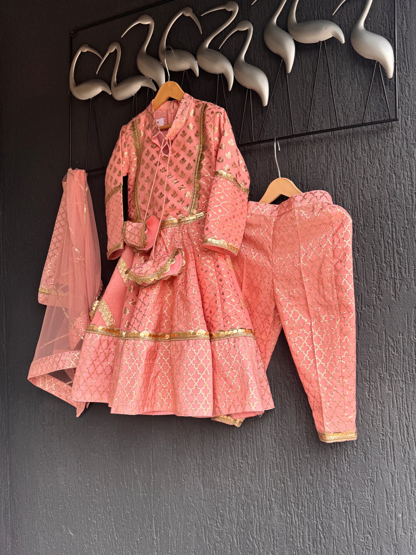 Peach chanderi anarkali set