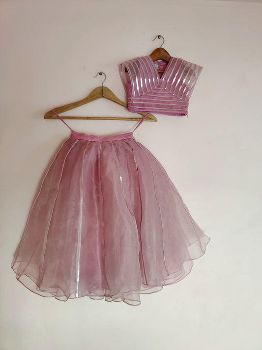 Rose Pink Metals Lehengas
