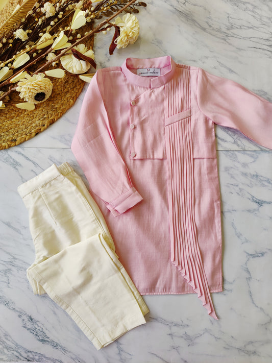 Onion Pink Pleats Kurta Pajamas