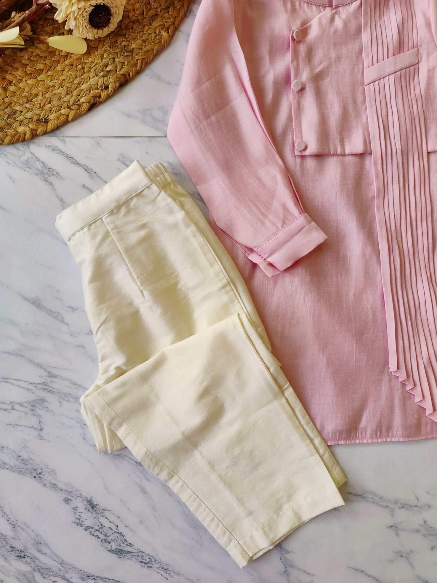 Onion Pink Pleats Kurta Pajamas