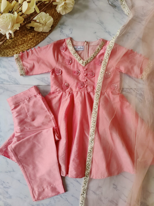 Peach Floral Anarkali Set