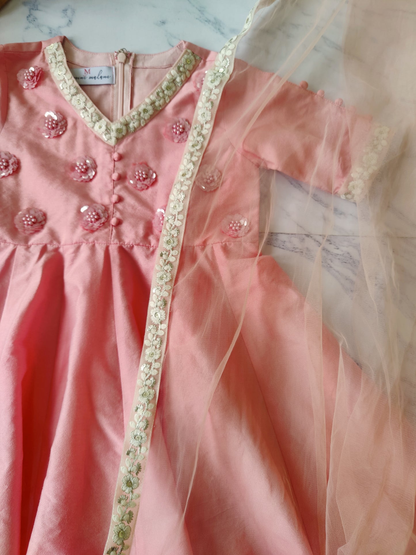 Peach Floral Anarkali Set