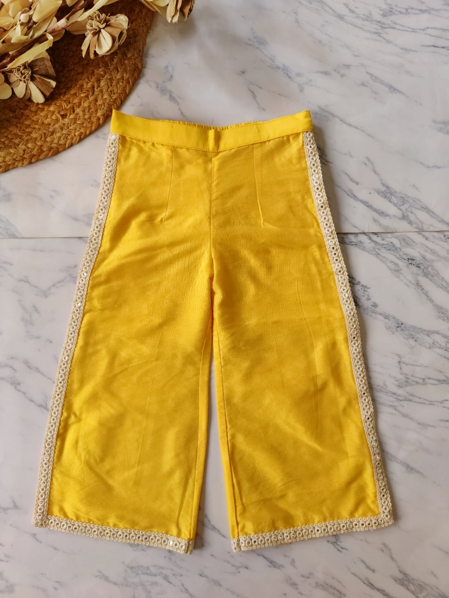 Yellow Mirror Laced Kurta Set