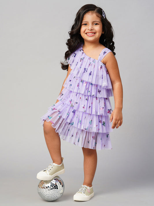Glam Up Girls Lavender Tiered Shimmer Party Dress