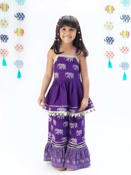 Trunk Tales Girls Purple Kurta with Sharara set