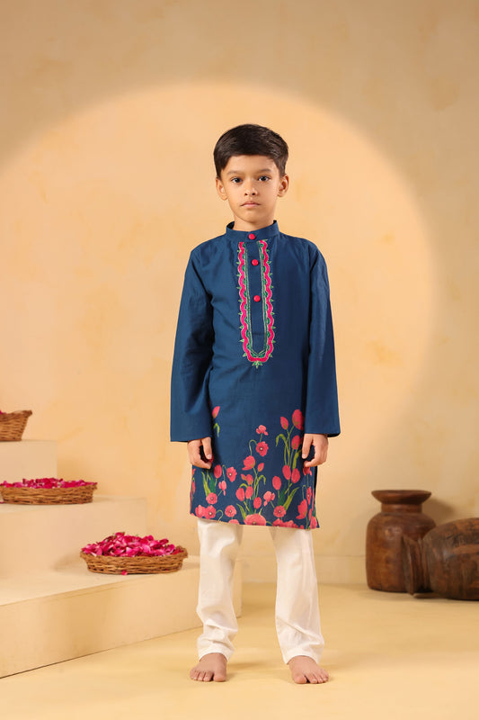 BOY 2 PC GULABO KURTA SET - TEAL BLUE