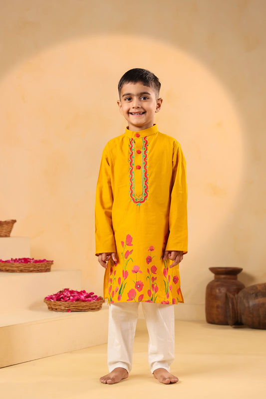 BOY 2 PC GULABO KURTA SET - MUSTARD YELLOW