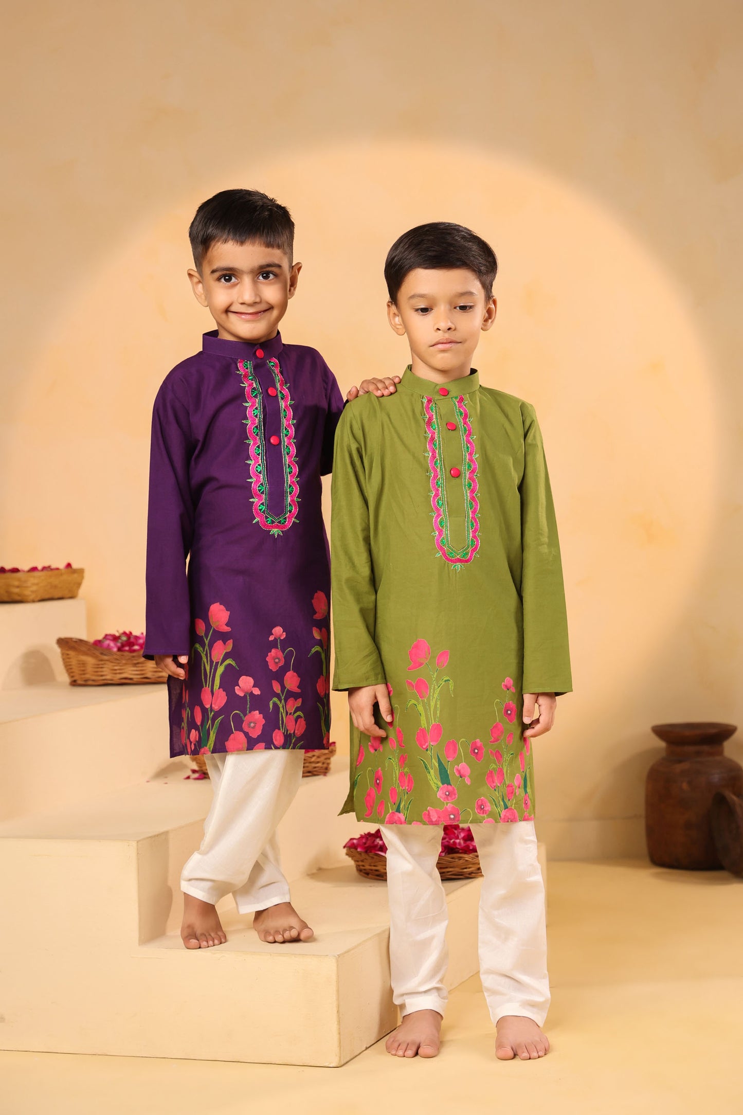 BOY 2 PC GULABO KURTA SET - MEHANDI GREEN
