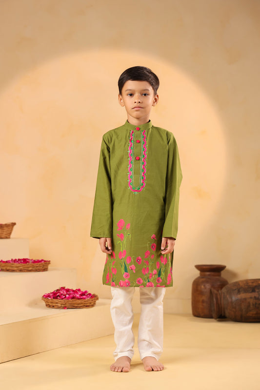 BOY 2 PC GULABO KURTA SET - MEHANDI GREEN