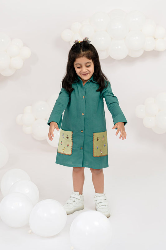 NATURE’S TREASURE TEAL BLUE POCKET DRESS