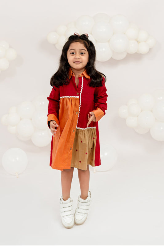 TINY HEARTS RED PATCHWORK DRESS