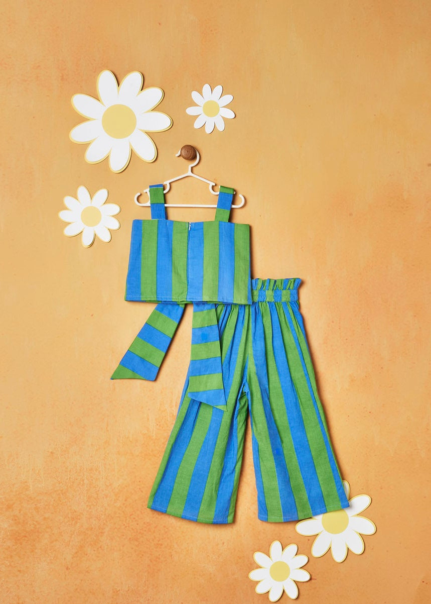 BROAD STRIPES BIG BOW BLUE AND GREEN CORD SET