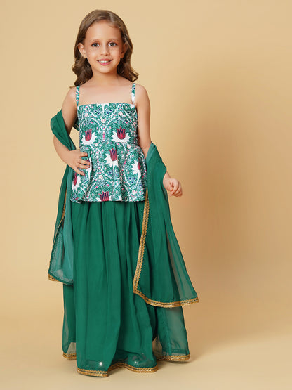 Three Piece Green Party Wear Lehnga Top Dupatta set